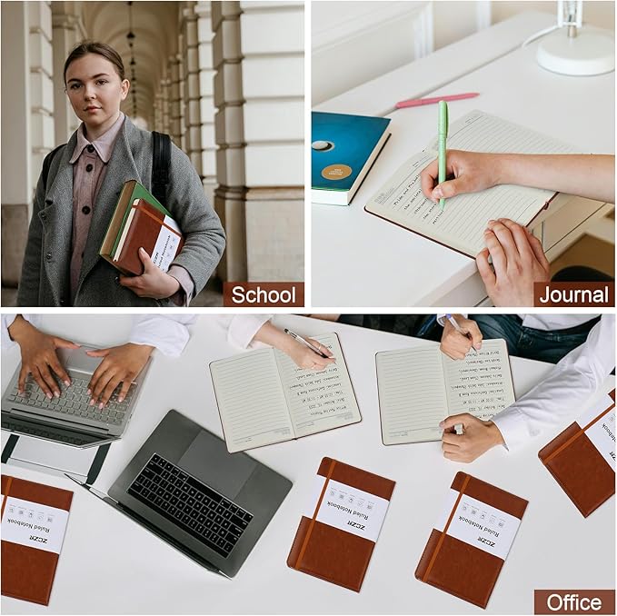 ZCZN Lined Journal Notebooks for Work, 5.5x8.3 in, 192 Pages, Hardcover Leather A5 Journals for Writing, Diary & Travel, College Ruled Journaling Notebooks for School, Office, Home (Brown*6)-DeskLoop Office