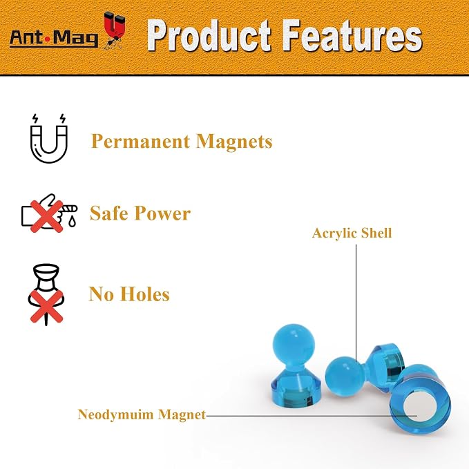 Ant Mag Magnetic Push Pins, 72 Pack Strong Whiteboard Magnets - Image 4
