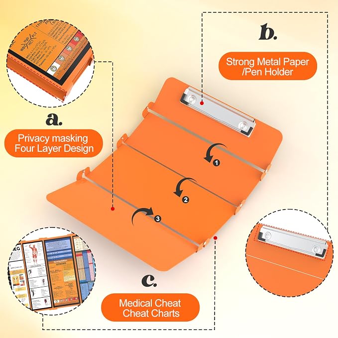 Foldable Nursing Clipboard Quad-Fold, Pocket Size, Metal Pen Clip, Privacy - Image 4