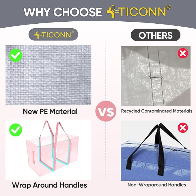 TICONN 4 Pack Extra Large Moving Bags Heavy Duty - Image 4