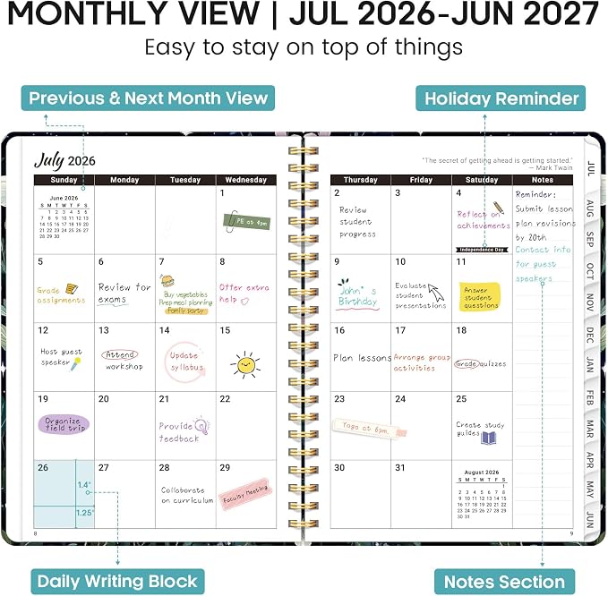 Academic Planner 2026-2027, Weekly and Monthly Calendar Book, July 2026 – June - Image 2