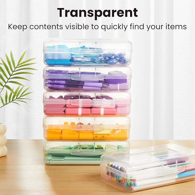 Sooez Clear Pencil Case 6 Pack – Plastic Pencil Box & Crayon Box Bulk, Large - Image 3