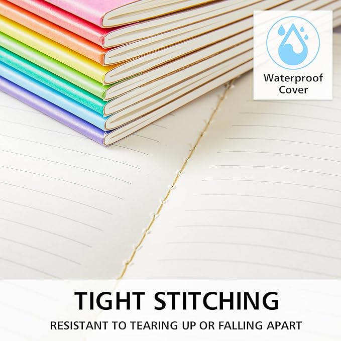 feela 96 Pack Composition Notebooks Bulk, Kraft Cover Lined Blank College Ruled Composition Travel Journals with Rainbow Spines For Women Students Business, 60 Pages, 8.3”x 5.5”, A5, 8 Colors-DeskLoop Office