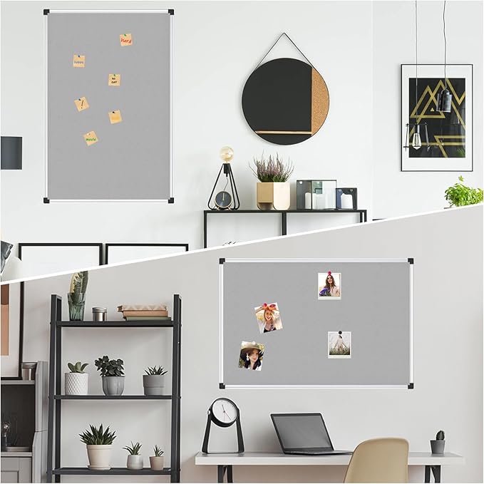 XBoard Bulletin Board 36 x 24 inch, Grey Fabric & Cork Board 3' x 2' with Sliver Aluminum Framed for Home Office School Pin Collections-DeskLoop Office