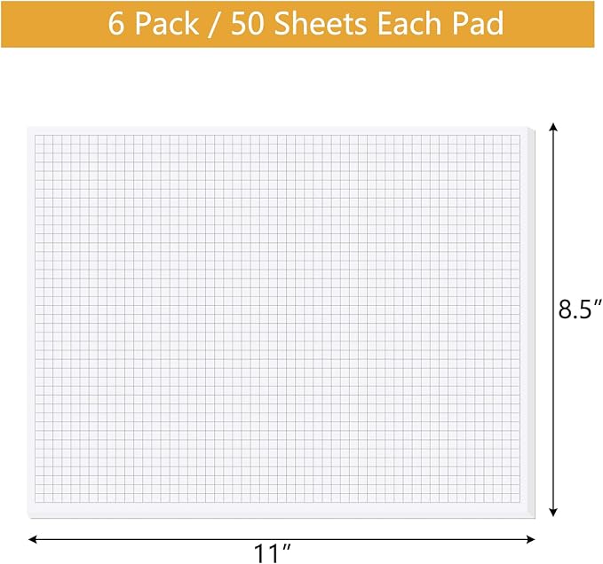 zmybcpack 6 Pack 8.5"X11" Graph Paper Pads, Grid Writing Pads, Memo ScratchPads - Image 2