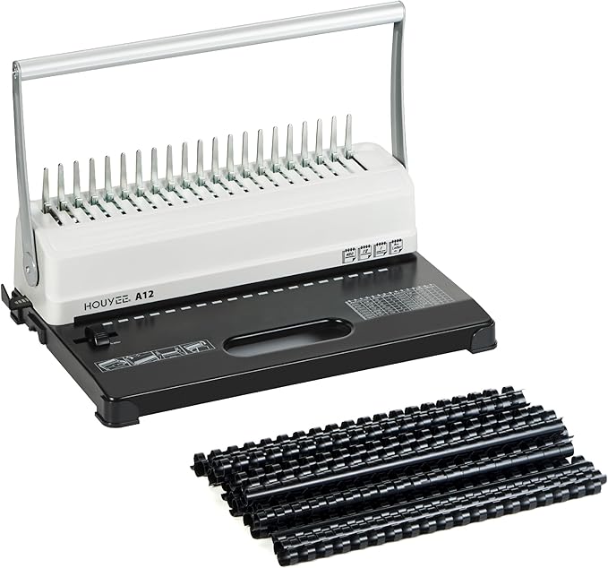 HOUYEE Manual Comb Binding Machine,19 Holes, 450 Sheets,Paper Punch Comb Binder Machine with 50 PCS 1/2" Comb Binding Spines, Fit for Letter Size Paper-DeskLoop Office