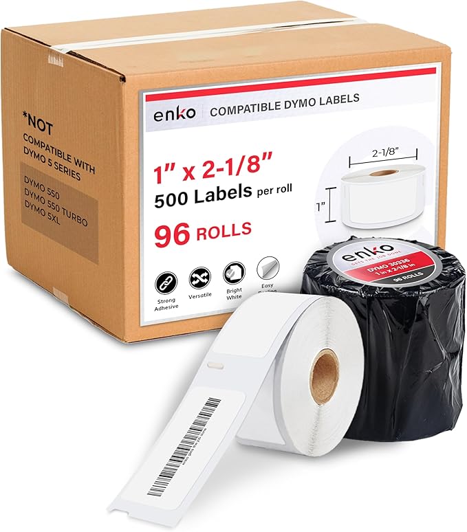 enKo Compatible for Dymo 30336 Labels (1 x 2-1/8 inches) - 96 Rolls, 48,000 Labels for Dymo LabelWriter 450 Turbo Printer and 4XL - Direct Thermal Address, Shipping and Barcode Label-DeskLoop Office