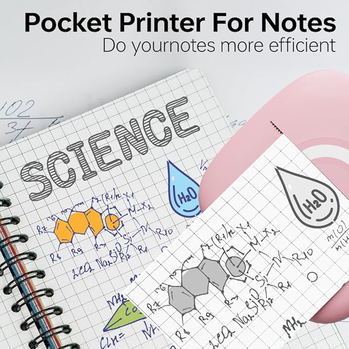 Mini Printer Sticker Thermal Printer with 3 Rolls Paper, Bluetooth Portable Phone Print Pods,Study Sticker Maker for Pictures, Photos, Journals, DIY, Compatible with Phone & Tablet-DeskLoop Office