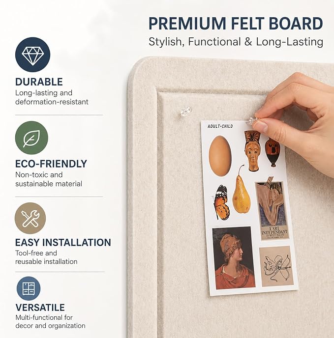 Felt Bulletin Board for Wall 72" x 48" Unfolded Size, Large Frameless Felt Pin - Image 3