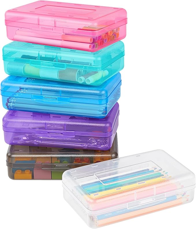 Sooez Plastic Pencil Case Box 6 Pack, Large Craft Storage Boxes Bulk, Plastic by Sooez