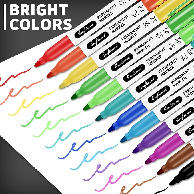 craftinova 12 Color 48 Pack Fine Point Markers, Work on Plastic Metal Wood Glass - Image 4