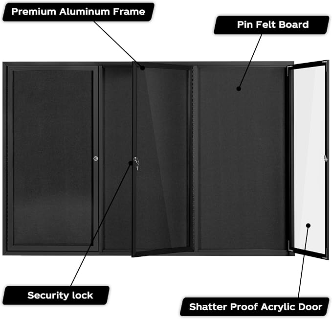 INNOVART Enclosed Bulletin Board 72” x 48”, Lockable Fabric Noticeboard - Image 3