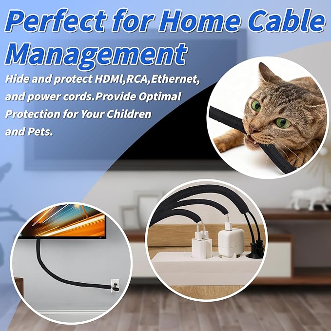30FT Split Braided Sleeve Cable Management, 3/8 Inch Wire Loom Tubing Cord - Image 5