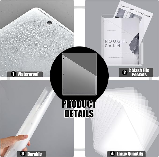 Seajan 100 Pcs Pocket Folders for 3 Ring Binder Clear Plastic Folders Sleeves - Image 2