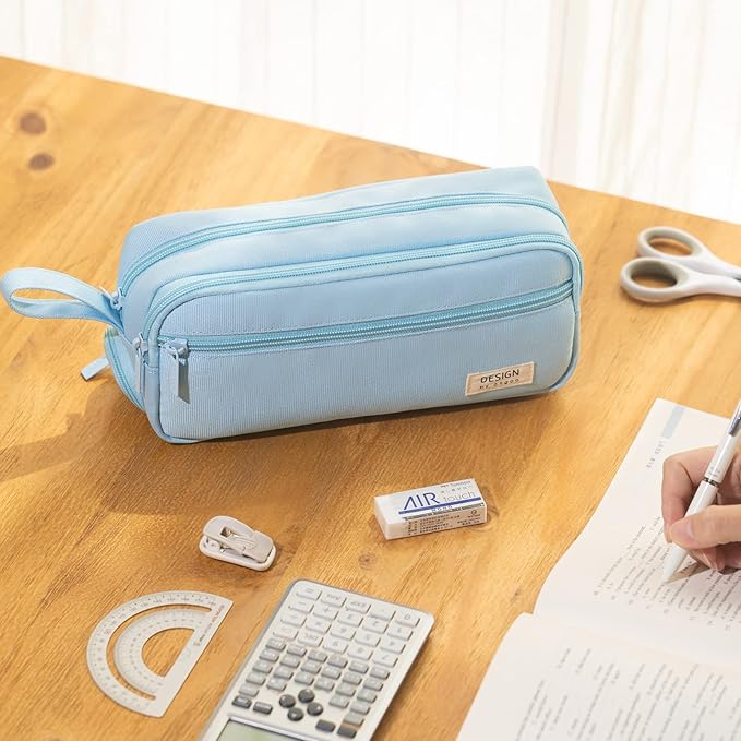 HVOMO Large Pencil Case High Capacity Holder Box Storage bag Desk Organizer Marker Pouch Pen For Middle School Office College Adult Girl and Boy(Blue)-DeskLoop Office