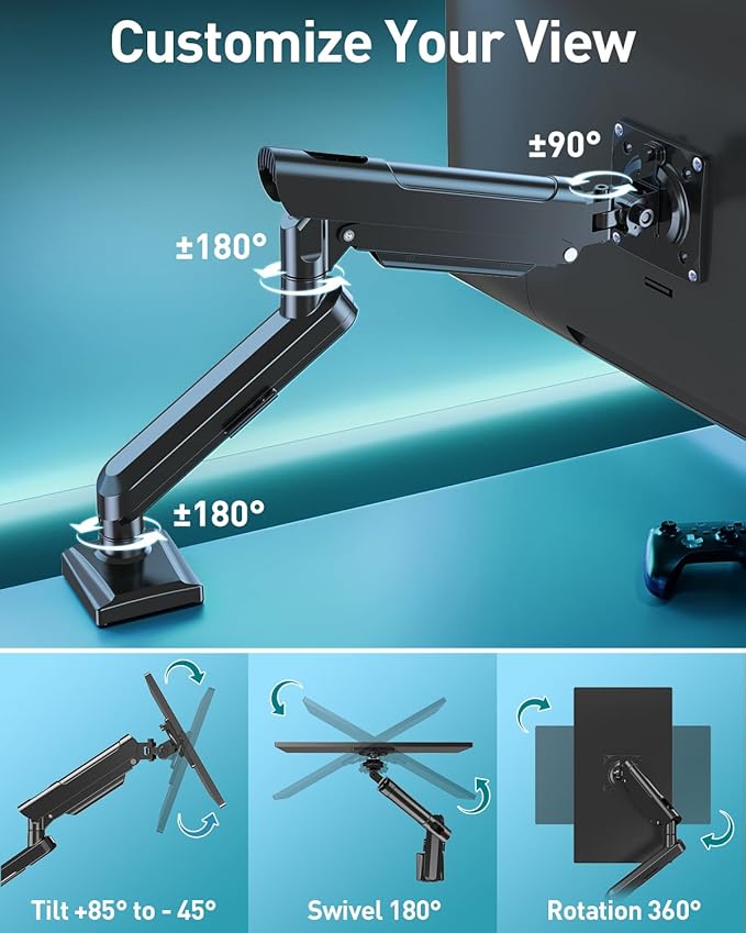 Single Monitor Desk Mount, 13-32 inch Adjustable Gas Spring Monitor Arm, Computer Monitor Stand Holder with Clamp and Grommet Base, Fits 4.4 to 22lbs Screens, VESA Mount Bracket, Black, Freelift Pro-DeskLoop Office