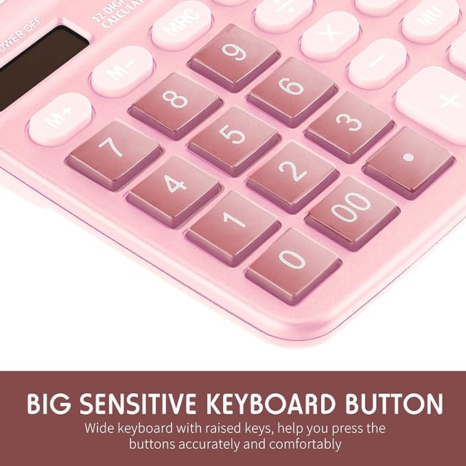 Konohan 8 Pieces 12-Digit Calculator, Solar Basic Desktop Calculator Large Display Electronic Dual Power Handheld for Home Office School(Pink)-DeskLoop Office