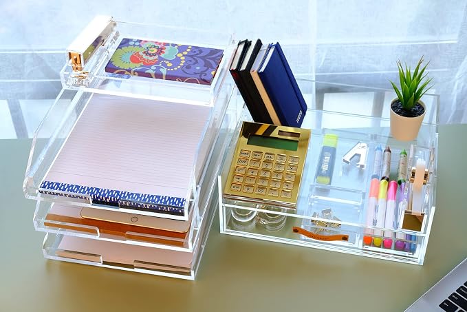 Clear Acrylic Desk Organizer for Office or Home Desk Drawer Dividers, Makeup - Image 6