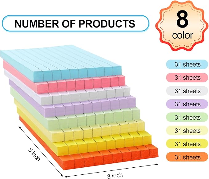 Utron 248 Sheets Colored Index Cards 3x5, Double-Sided Blank Notes Flash Cards - Image 2