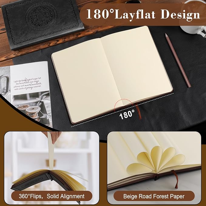Fetinar 300 Pages Leather Blank Journal Notebook, Softcover Leather Blank - Image 4