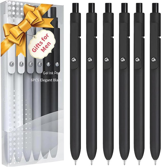 Vanhench 6PCS Elegant Black Gel Pens, Cool Construction Accessories for Dad Boyfriend, Birthday Gifts for Men/Him (6PCS Elegant Black)