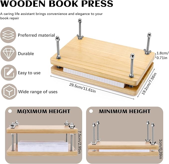 JUPEAN Book Press—7.9”x11.6” Wooden Book Binding Press Bookbinding Kit Portable and Easy Assemble Books Binding Kits for DIY Bookbinding-DeskLoop Office