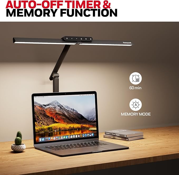 Honeywell LED Desk Lamp with Clamp - HJ1 Sunturalux Eye-Caring Clip on Lights for Home Office, 1200LM Clamp Lamp 4 Color Modes Stepless Dimming Task Desk Light for Working Black-DeskLoop Office