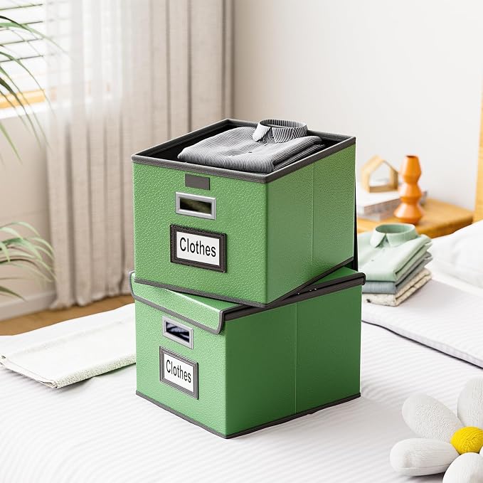 File Organizer Box with Lid, Collapsible Faux Leather Document Organizer - Image 9