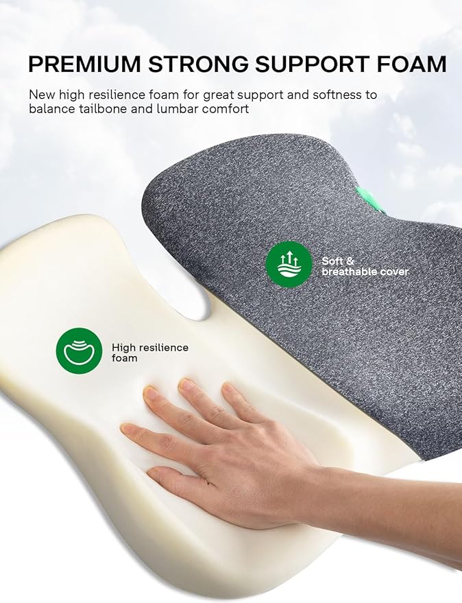 Seat Cushion, SC 200G Seat Cushions for Office Chairs, Car Seat, Wheelchair - Sciatica & Tailbone & Coccyx Pain Relief Pillow for Driver Sedentary People（Size:22.8 * 16.5 * 4.3 in-Grey）-DeskLoop Office