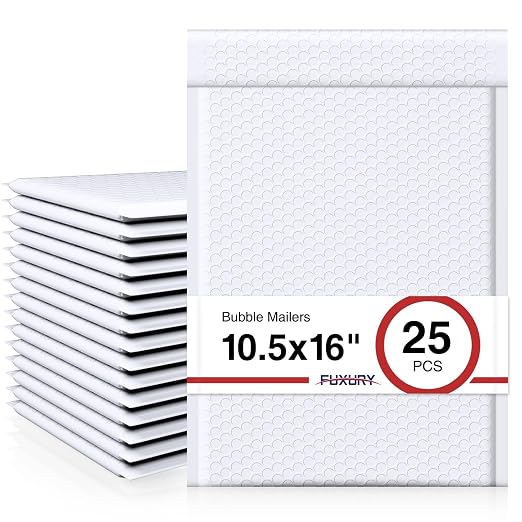 Fuxury White Bubble Mailers 10.5x16 Inch 25 Pack, Self Seal Padded Envelopes by Fuxury