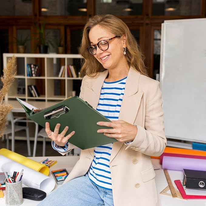 SKYDUE 3 Ring Binder with Clipboard, 13.2" × 10.2" Faux Leather 1 Inch Binder - Image 6