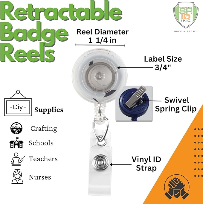 Bulk 100 Pack - Premium Clear Retractable Badge Reels - Image 2