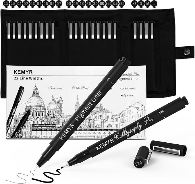 Micro Fine liner Drawing Art Pens Calligraphy Pens: 22 Size Art supplies Waterproof Archival Black Ink Markers For Artists,Use for Professional Watercolor,Sketching,Anime,Manga,Zentangle-DeskLoop Office