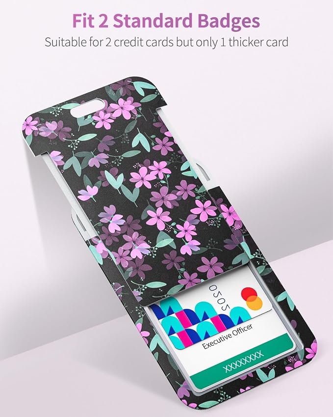 Uniclife Floral Sliding Badge Holder Purple Flower Plastic Case - Image 5