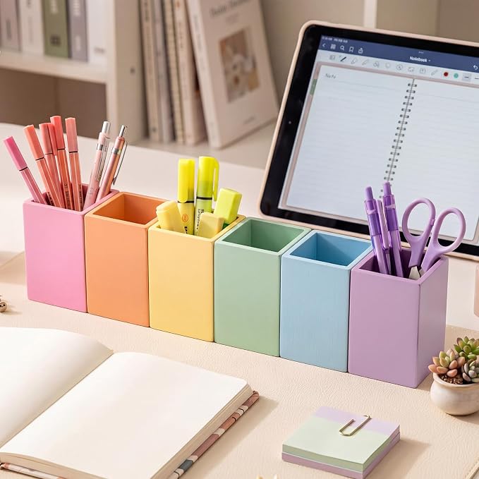 Ctosree 6 Pcs Pastel Wooden Pencil Holder Back to School Pastel classroom Decor - Image 5