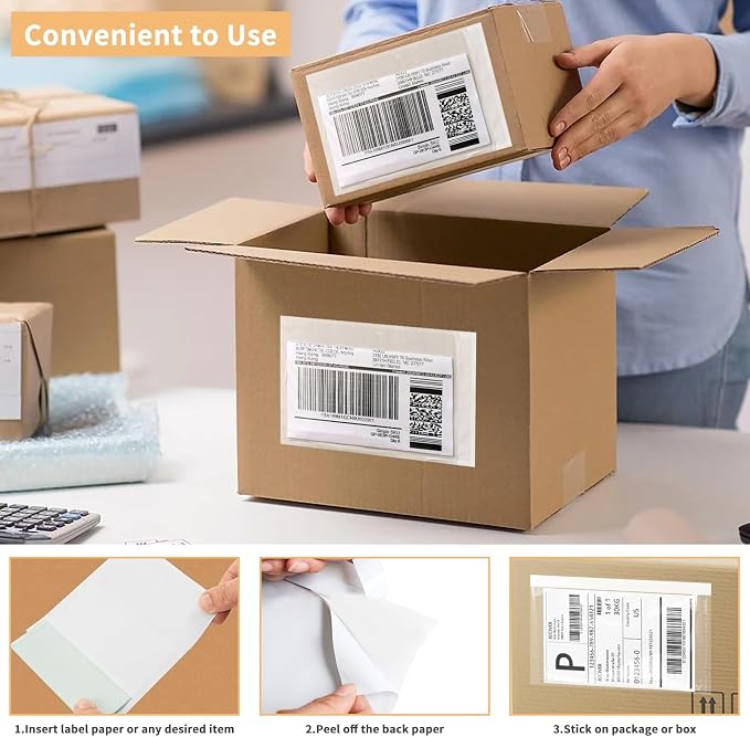 6" x 9" Shipping Label Sleeves Plastic Envelopes Self-Adhesive Top Loading - Image 5