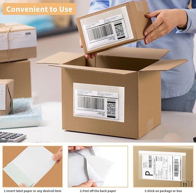 5.5" x 7.5" Shipping Label Sleeves Plastic Envelopes Self-Adhesive Top Loading - Image 5