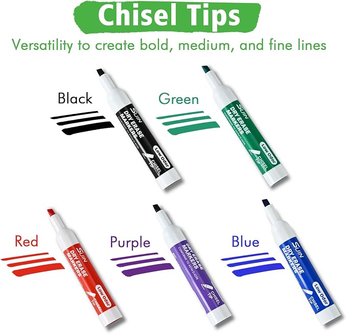 SUIN Dry Erase Markers, Chisel Tip Whiteboard Markers, Low Odor White Board - Image 2