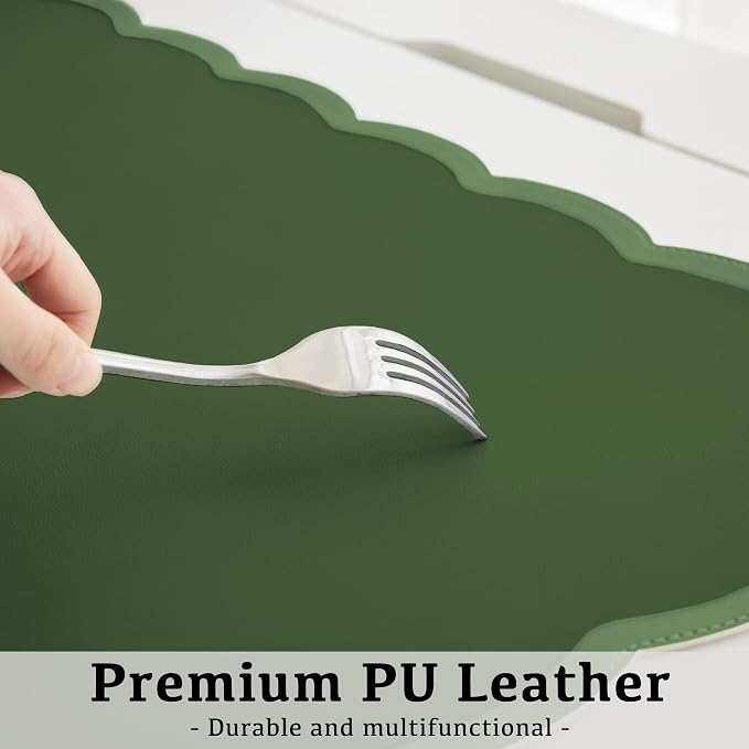 Scalloped Desk Mat, 31.5" x 15.7" Dark Forest Green Large Cute Aesthetic Desk - Image 5