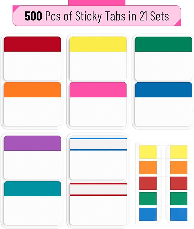 Mr. Pen- Sticky Index Tabs, 500 Pcs, 21 Sets, Colorful Sticky Tabs for Notebooks, Page Markers, Page Tabs for Binders, Page Tabs Sticky Tabs for Books, Notebook Tabs, Book Sticky Tabs for Notebooks-DeskLoop Office