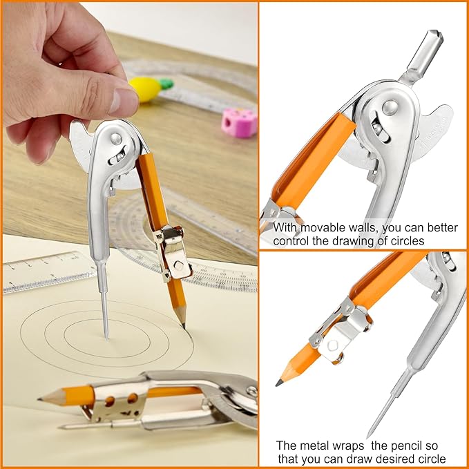 60 Pieces Geometry Math Set Compass for Geometry Math Compass and Protractor Set Include Metal Compass with Pencil Plastic Ruler and Protractor for Student School Office Woodworking Drawing Tools-DeskLoop Office