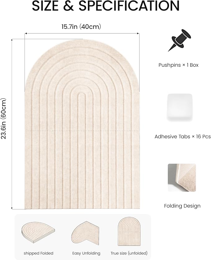 Large Arched Felt Bulletin Board 24"x16", 1/2" Thick Foldable Pin Board - Image 3