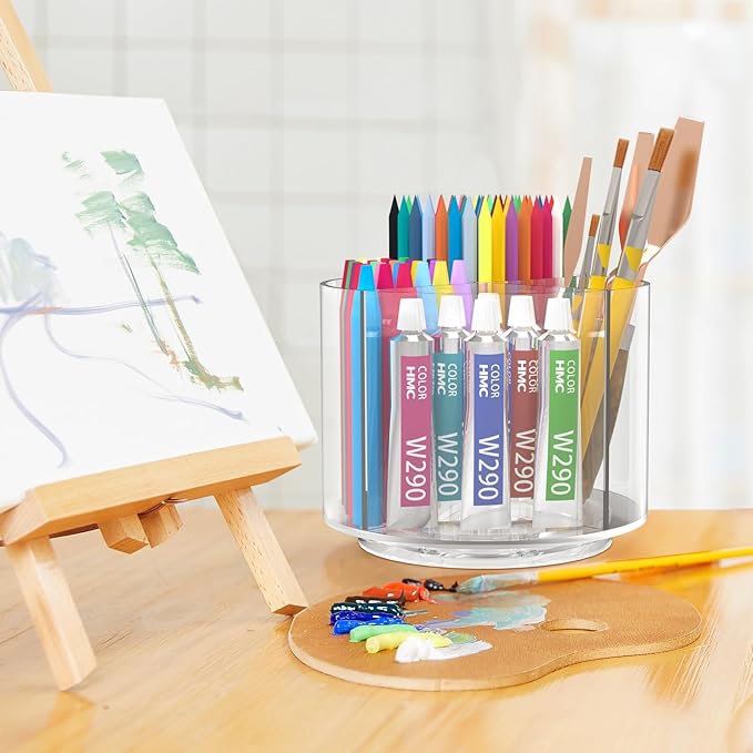 Absonic Pencil Holder for Kids, 360 Rotating Pen Holder for Desk Organizer and Storage, 4 Compartments Art Supply Marker Organizer, Pen Organizer Pencil Holder-DeskLoop Office