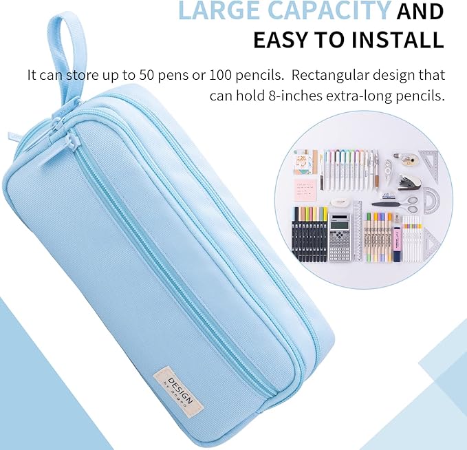 HVOMO Large Pencil Case High Capacity Holder Box Storage bag Desk Organizer Marker Pouch Pen For Middle School Office College Adult Girl and Boy(Blue)-DeskLoop Office