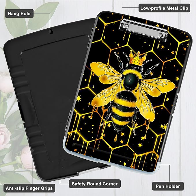Bee Black Background A4 Clipboard - Image 5
