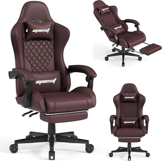 Gaming Chair,Ergonomic Computer Chairs for Adults with Footrest, PU Leather Office Chair with Adjustable Lumbar Support & Pocket Spring Cushion - Heavy Duty 400lb Capacity Gamer Chair (Brown)-DeskLoop Office