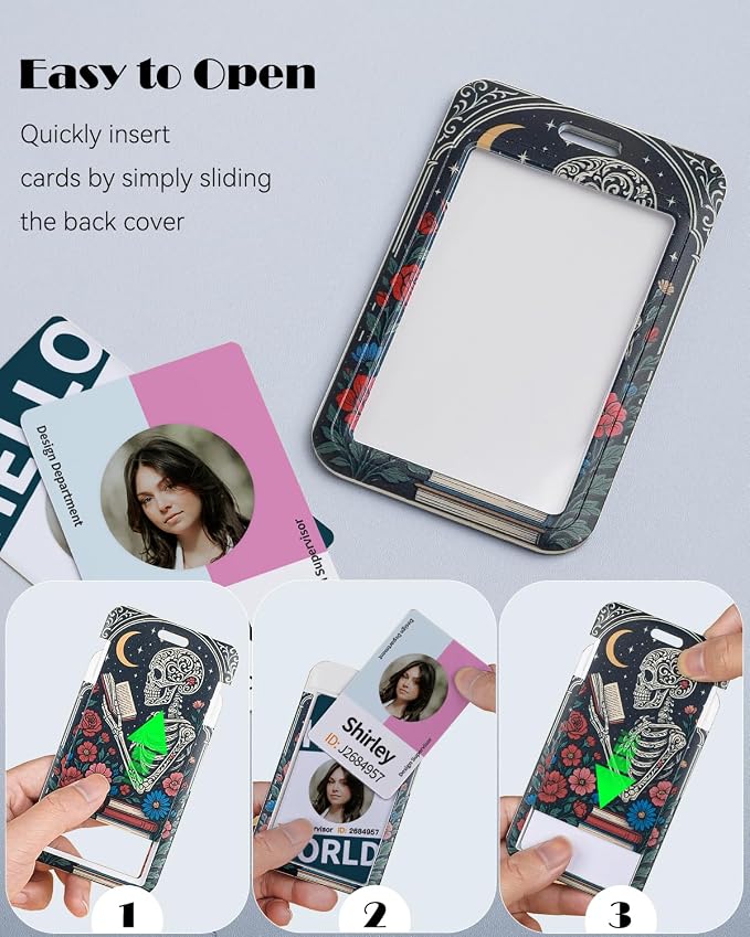Uniclife Fashionable Sliding Badge Holder, Skeleton Pattern Plastic Card Holder - Image 3