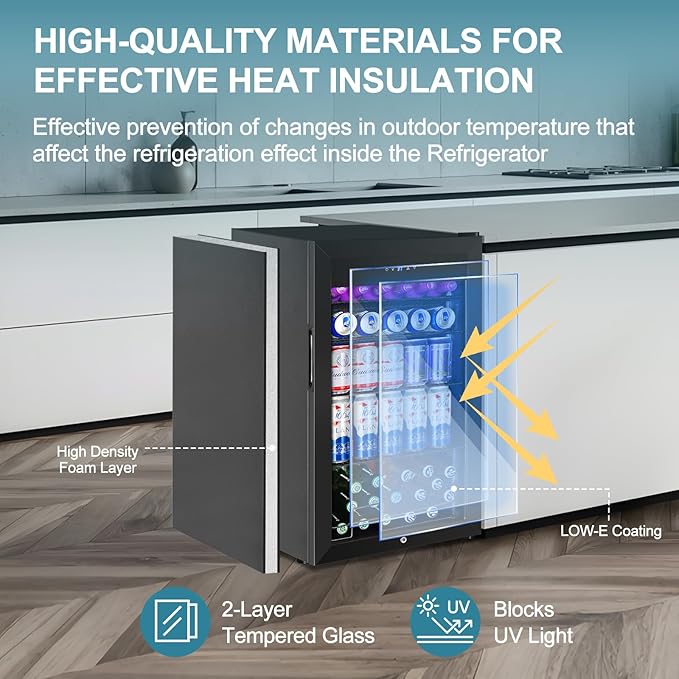 Beverage Refrigerator Cooler, 128 Cans 3.2 Cu.Ft Mini Fridge Glass Door for Drink Beer Soda Wine, Small Fridge with 4 Adjustable Removable Shelves for Kitchen, Bedroom, Office, Bar, Gaming Room, Black-DeskLoop Office