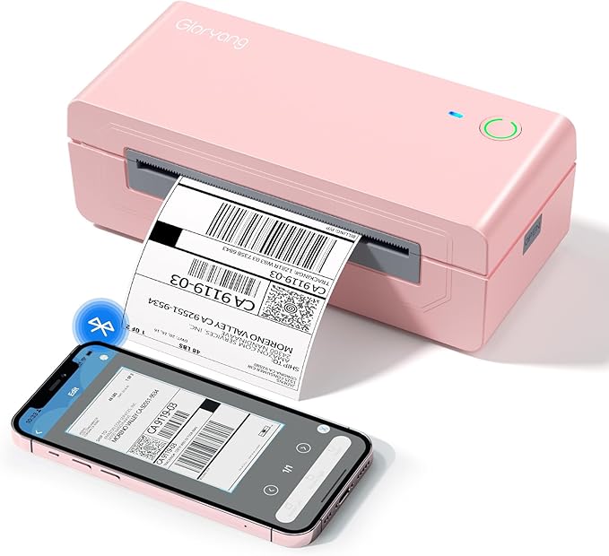 Bluetooth Thermal Shipping Label Printer, 4X6 Inkless Label Machine for iOS, Android, Laptop, Wireless Printer for Small Business, Compatible with Amazon, UPS, Shopify, Pink-DeskLoop Office