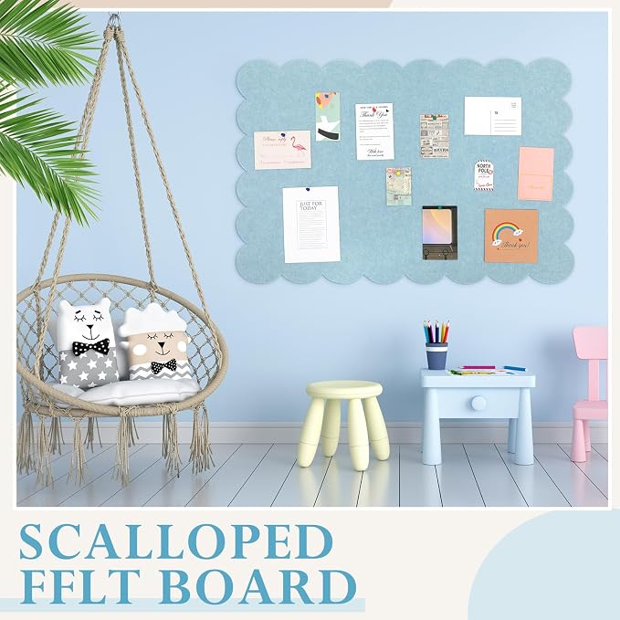 Mooliwe Scalloped Felt Bulletin Board 36 x 24 Inches Foldable Blue Pin Cork - Image 6